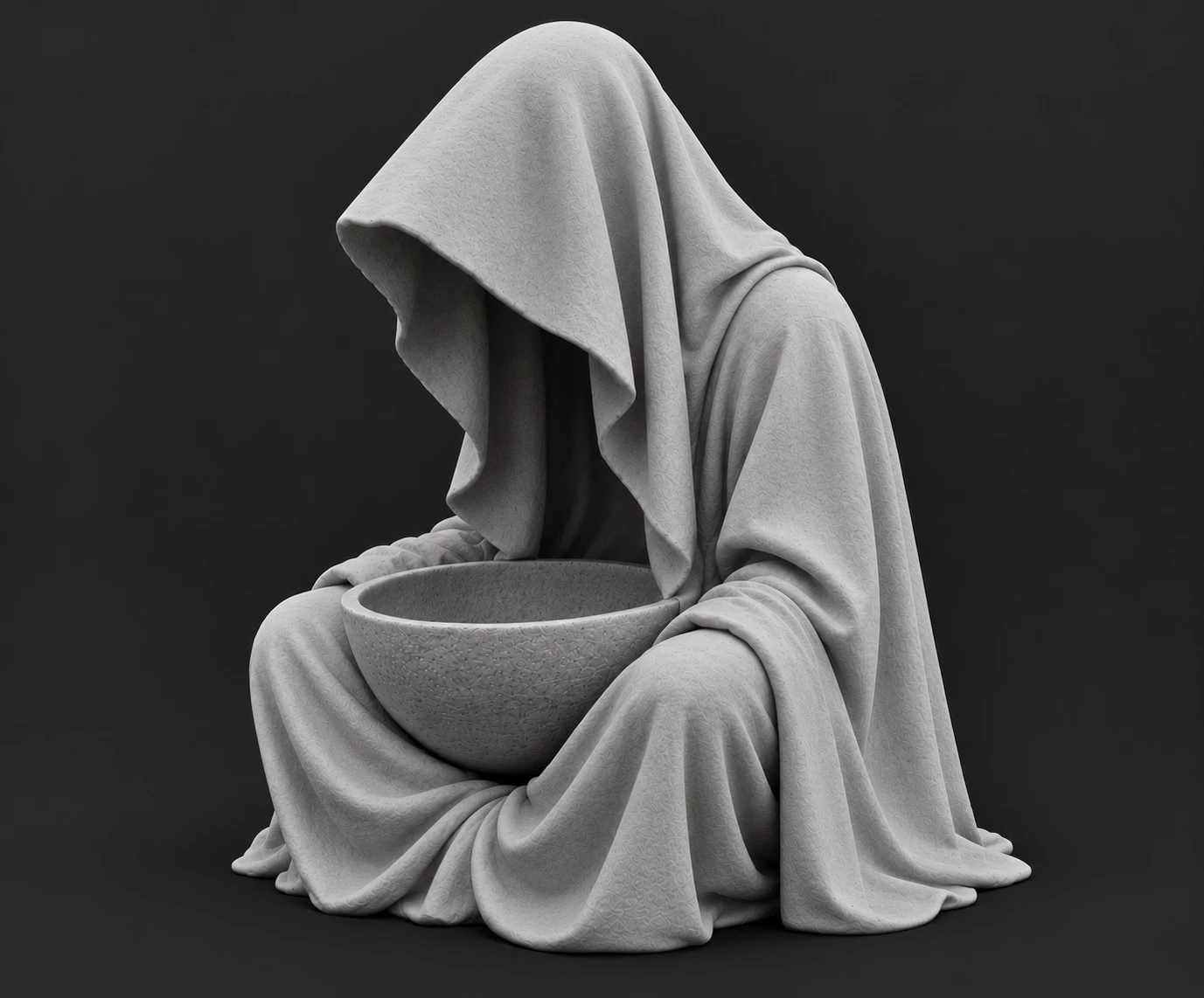 Hooded figure with offering bowl - custom 3D design