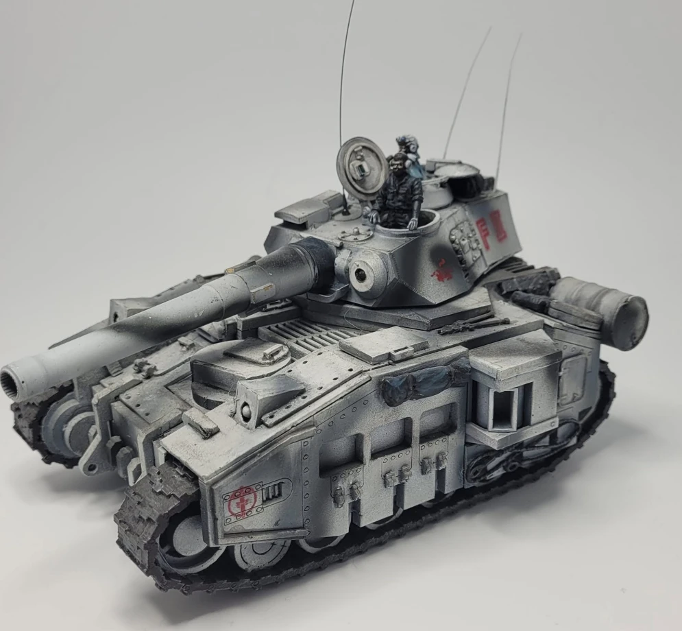 Battle tank in winter camo