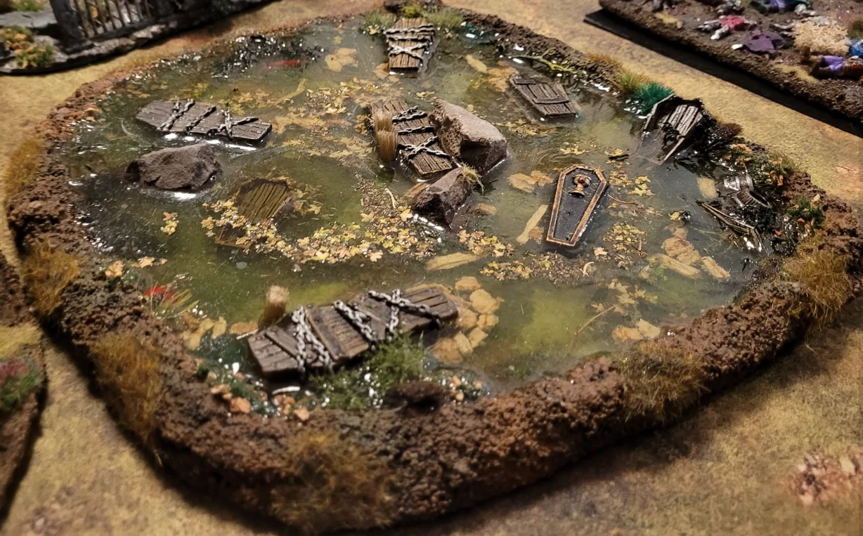 Swamp with sunken coffins