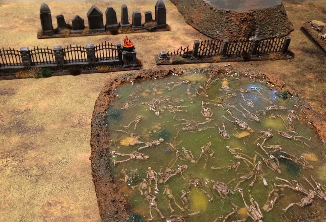 Skeleton bog with graveyard fences and tombstones