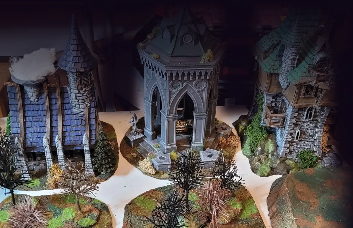 Gothic buildings: chapel, mausoleum and wizard's tower