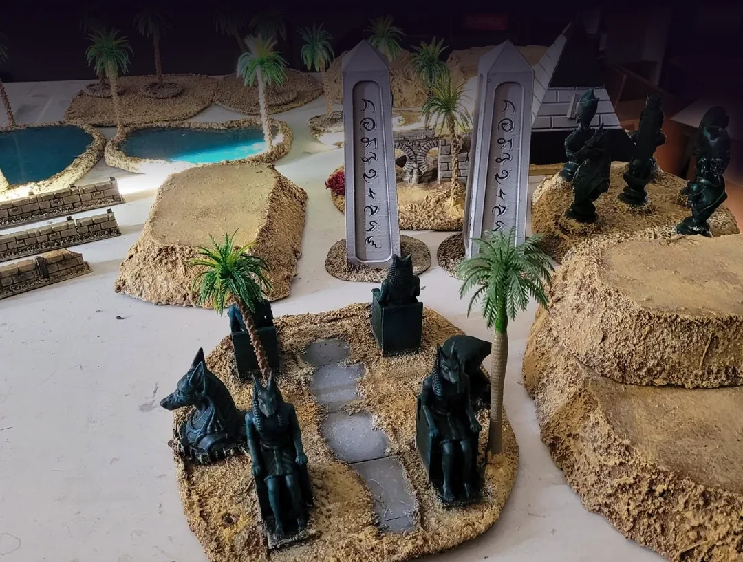 Desert set: obelisks, oases and jackal statues