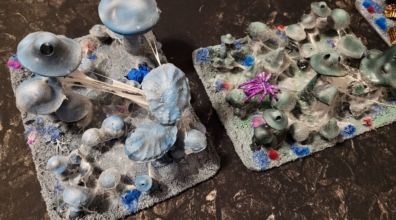 Giant mushroom forests with spider webs